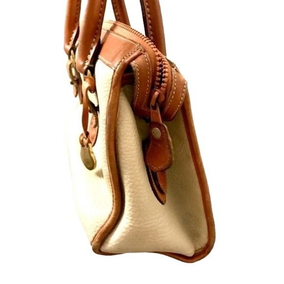 Vintage Dooney & Bourke Two Tone Brown Leather Satchel Bag - Picture 8 of 14